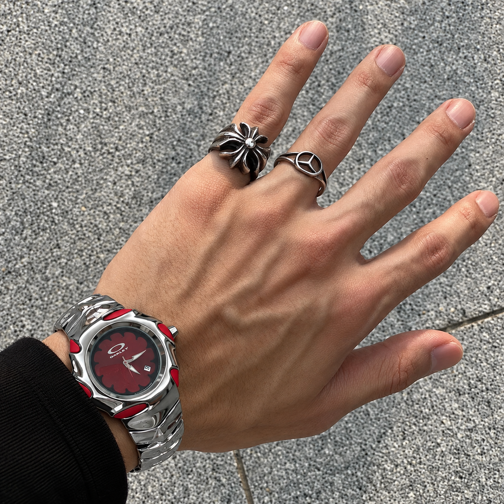 Oakley Y2K Red Flower Blade Watch – Silver