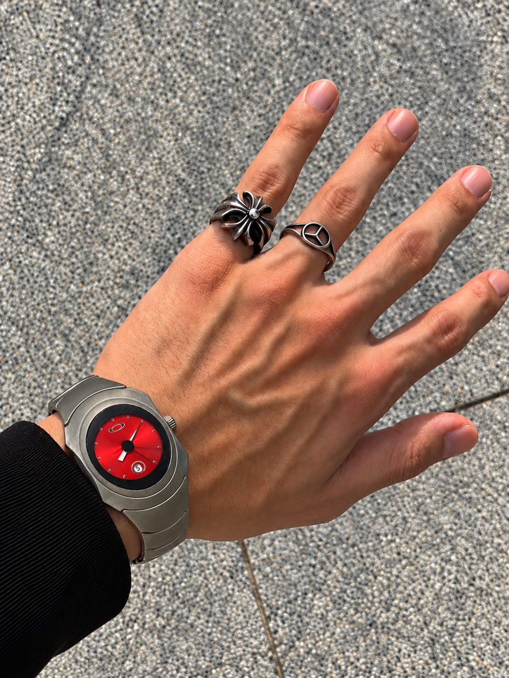 Oakley Time Bomb Titanium/Silver Watch – Red Dial