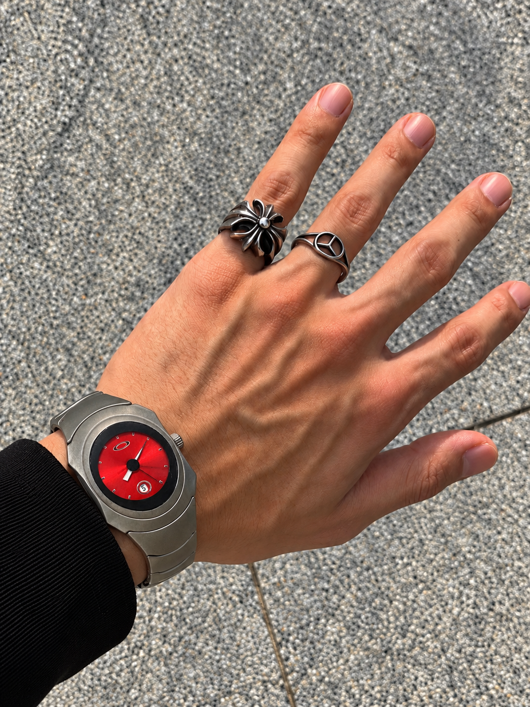 Oakley Time Bomb Titanium/Silver Watch – Red Dial