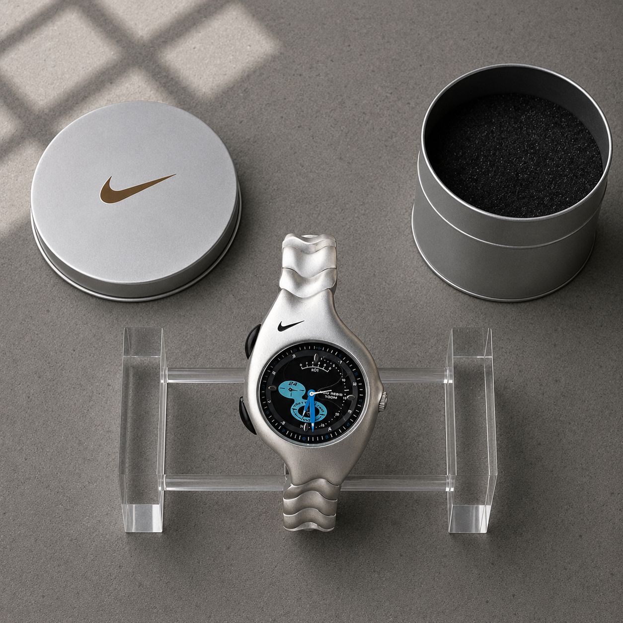 Nike Y2K Triax Wave Watch | Matte Silver Blue-Black Face