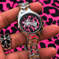 Nike Triax Stainless Steel Watch with Pink Leopard Print Stüssy Dial