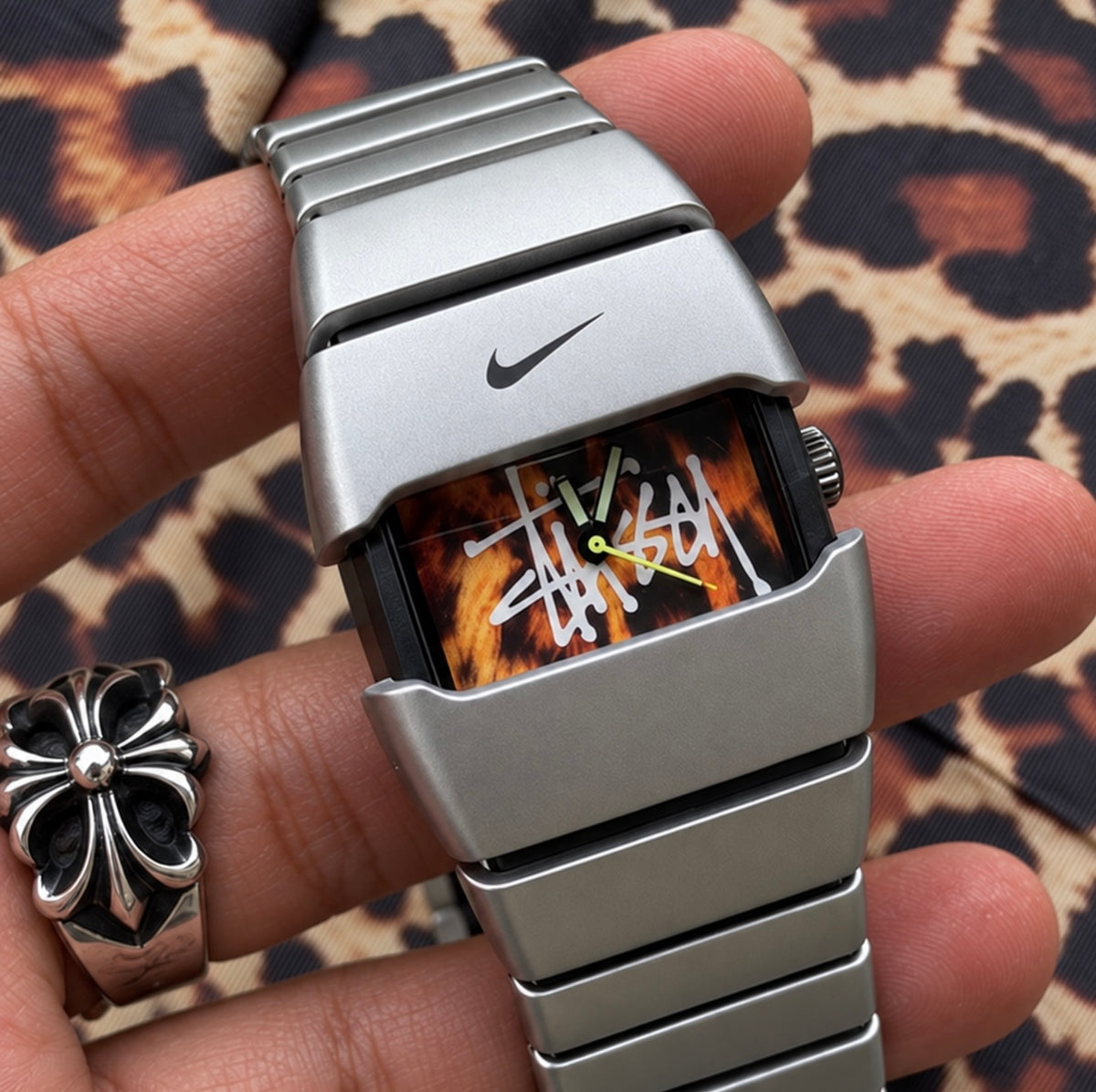 Vintage Nike Silver Stainless Steel Watch with Custom Stüssy-Style Dial