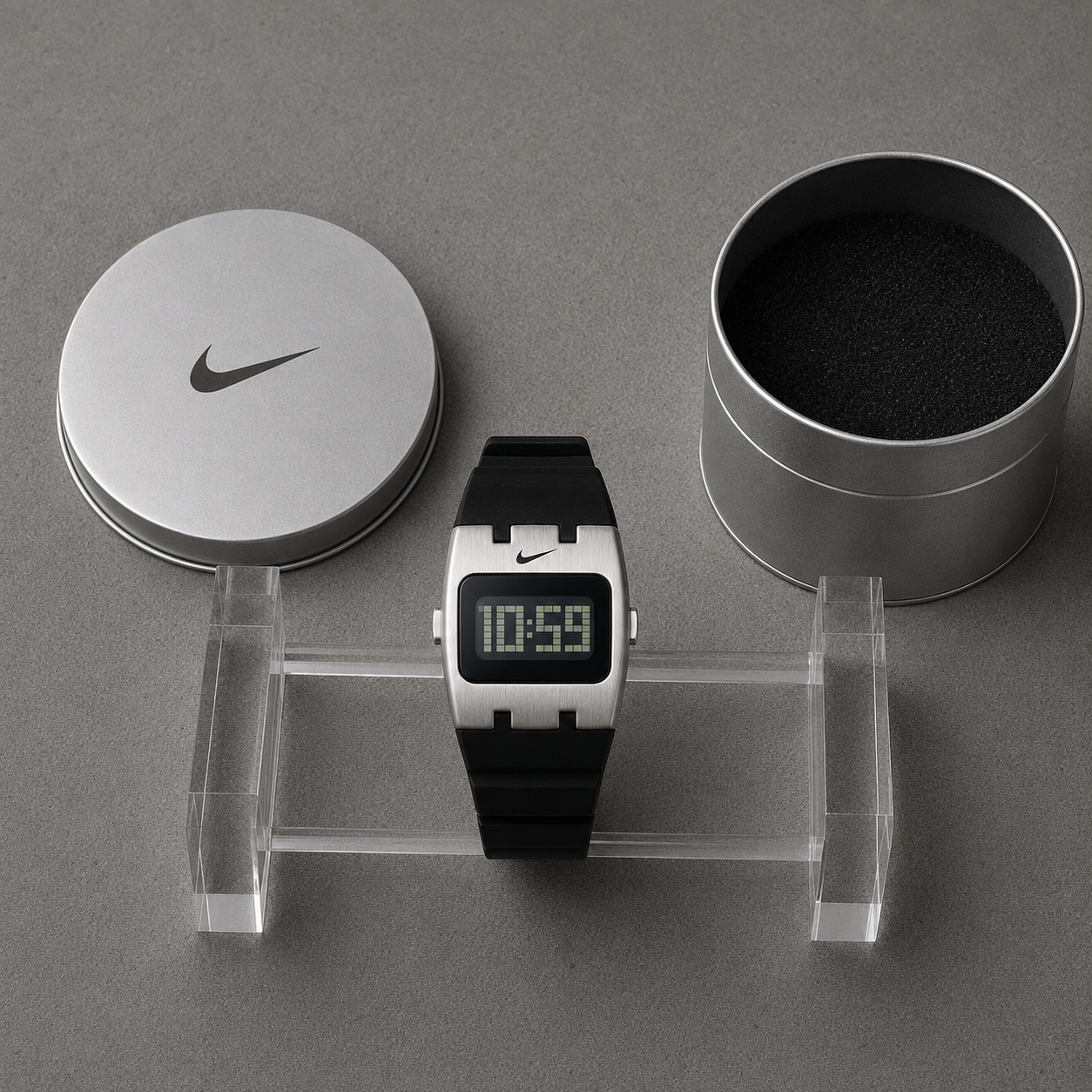 Nike Rectangular Digital Y2K Watch – Silver / Gunmetal / Gold