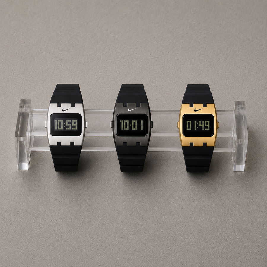 Nike Rectangular Digital Y2K Watch – Silver / Gunmetal / Gold