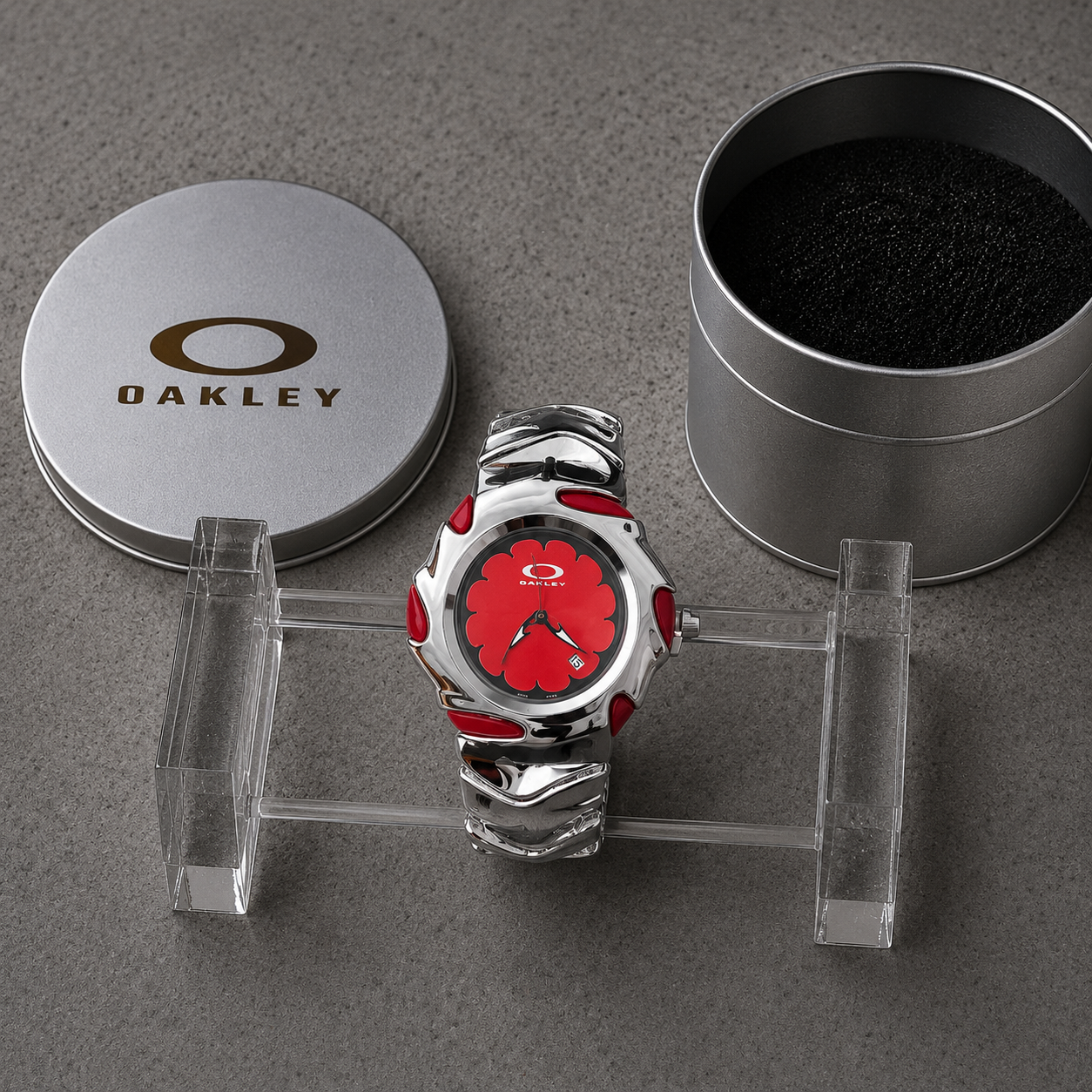 Oakley Y2K Red Flower Blade Watch – Silver