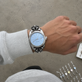 Vintage Floral Bracelet Watch – 36mm Japanese Quartz Stainless Steel Watch (Light Blue Dial)