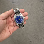Vintage Floral Bracelet Watch – 36mm Japanese Quartz Stainless Steel Watch (Blue Dial)