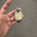Vintage Floral Bracelet Watch – 36mm Japanese Quartz Stainless Steel Watch (Champagne Dial)