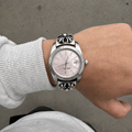 Vintage Floral Bracelet Watch – 36mm Japanese Quartz Stainless Steel Watch (Pink Dial)