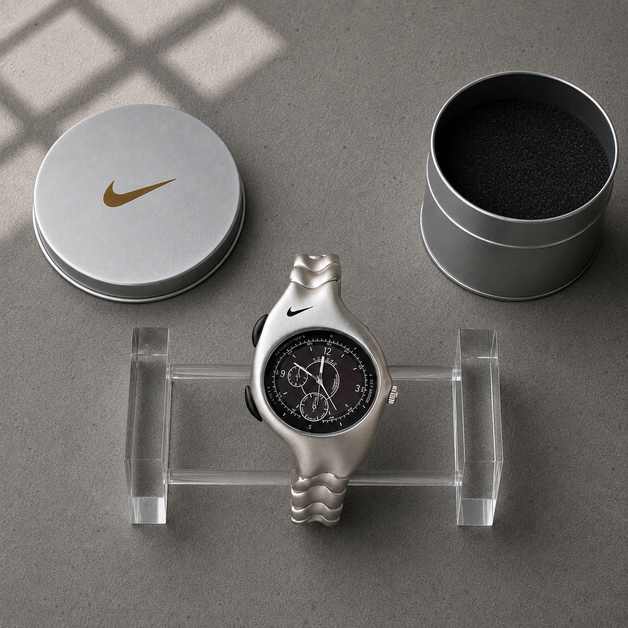 Nike Y2K Triax Wave Chronograph Watch | Matte Silver Black Face