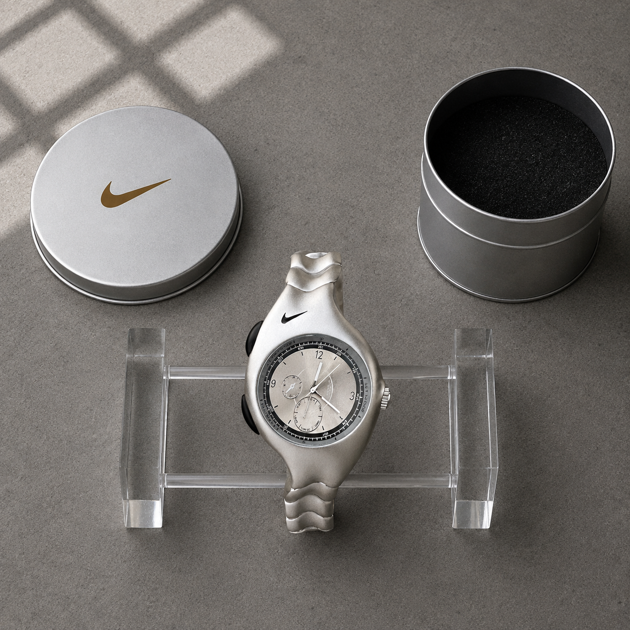 Nike Y2K Triax Wave Chronograph Watch | Matte Silver White Face