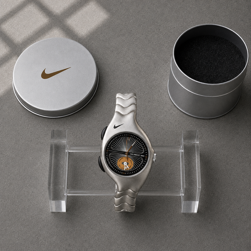 Nike Y2K Triax Wave Watch | Matte Silver Black Face White Hands