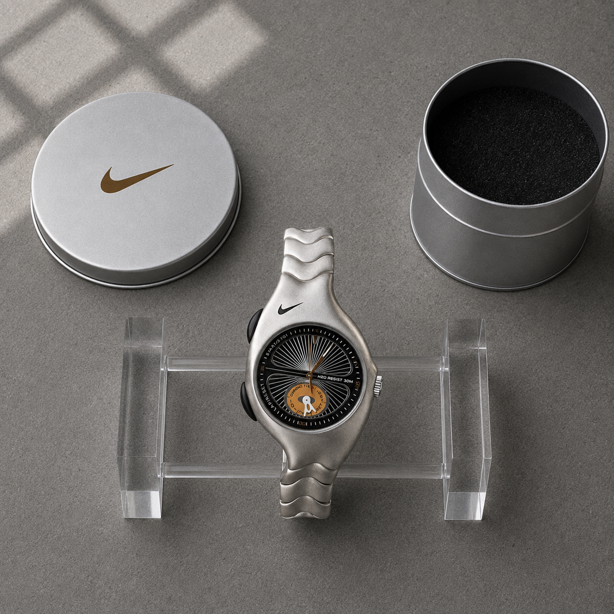 Nike Y2K Triax Wave Watch | Matte Silver Black Face White Hands