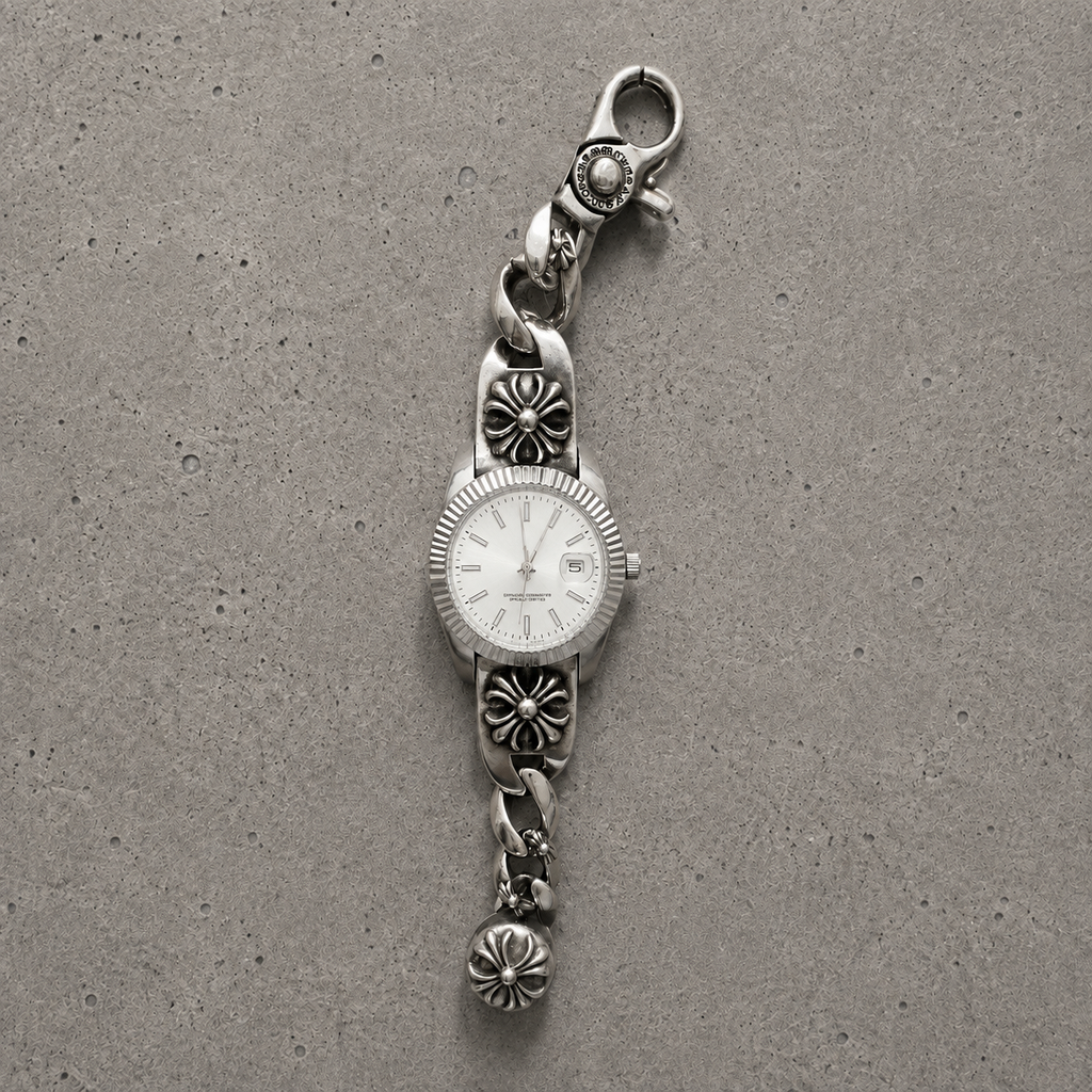 Vintage Floral Bracelet Watch – 36mm Japanese Quartz Stainless Steel Watch (White Dial)