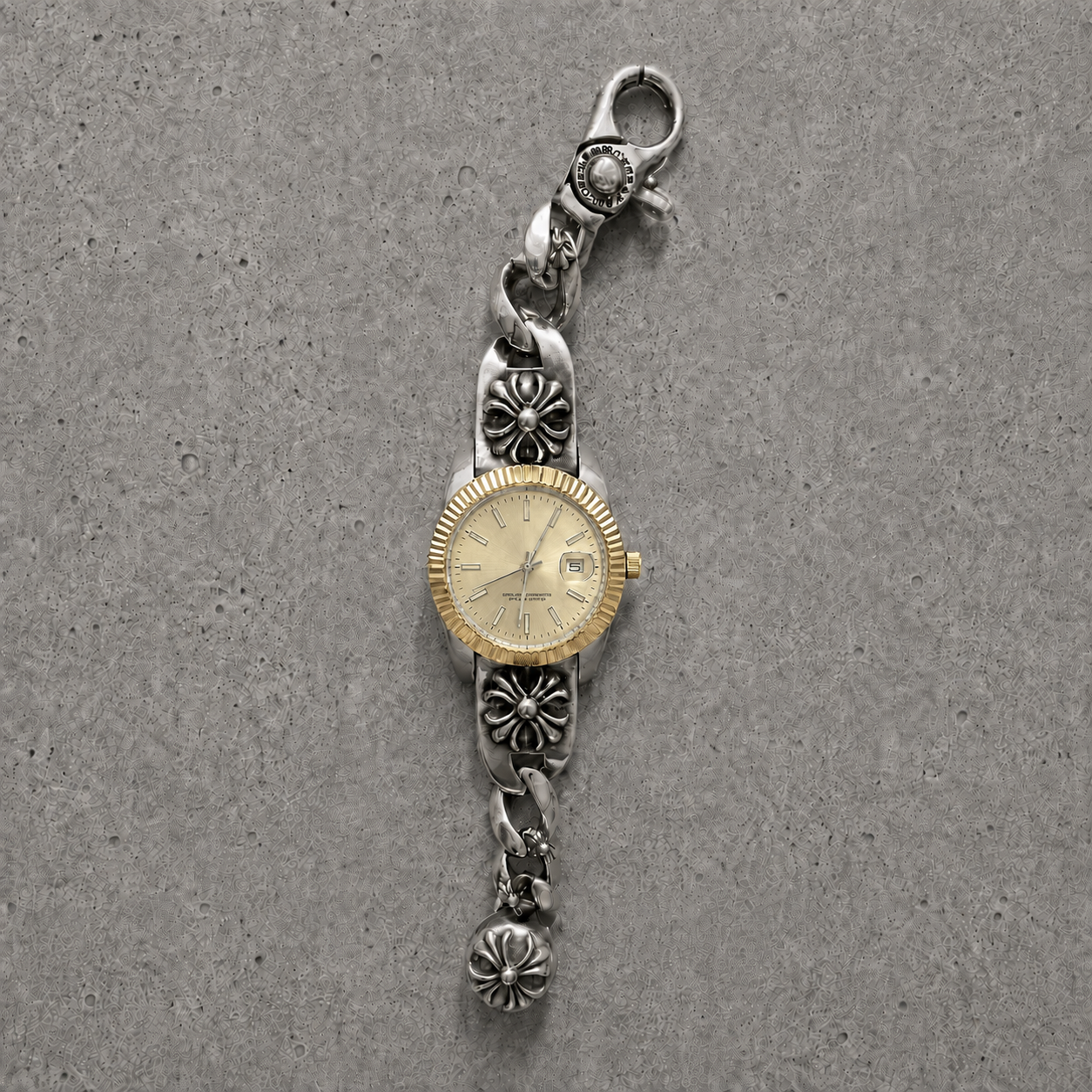 Vintage Floral Bracelet Watch – 36mm Japanese Quartz Stainless Steel Watch (Champagne Dial)