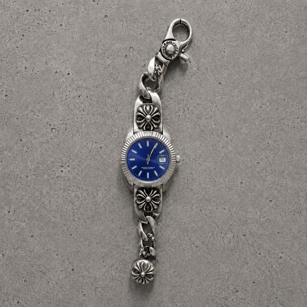 Vintage Floral Bracelet Watch – 36mm Japanese Quartz Stainless Steel Watch (Blue Dial)