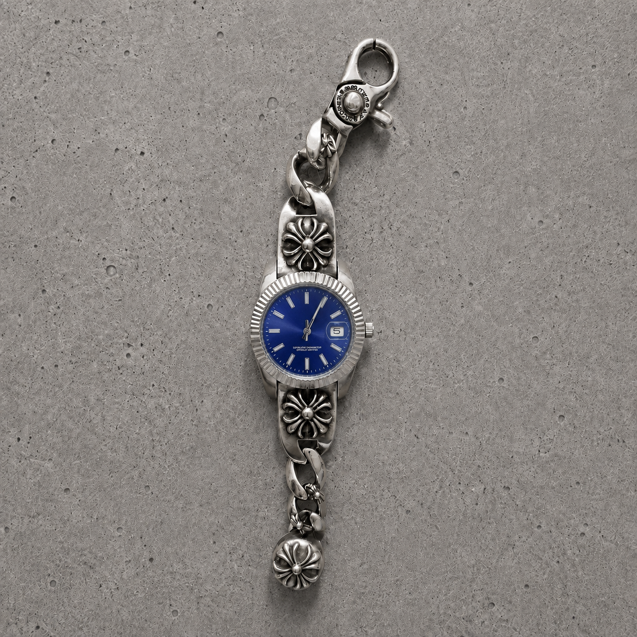 Vintage Floral Bracelet Watch – 36mm Japanese Quartz Stainless Steel Watch (Blue Dial)