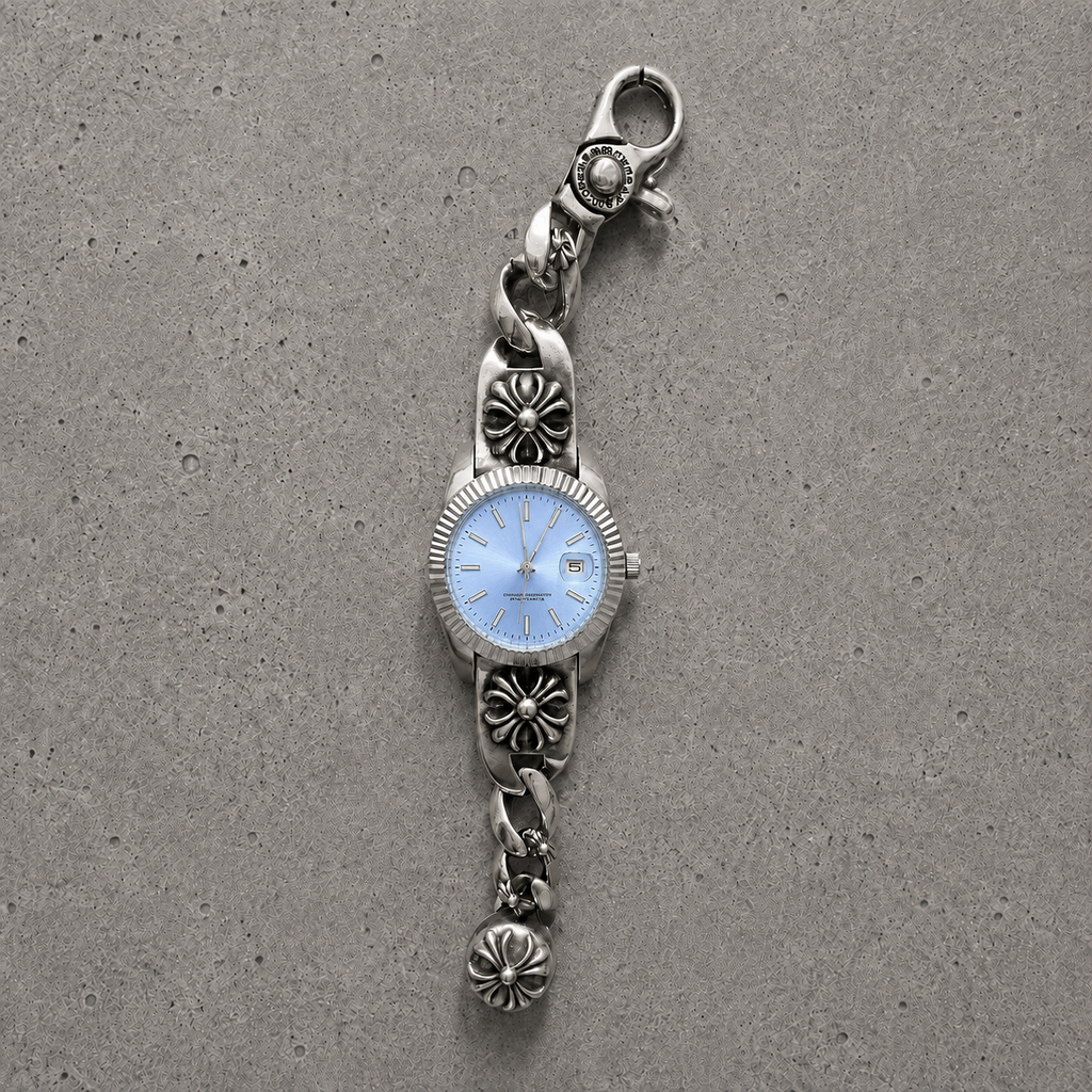 Vintage Floral Bracelet Watch – 36mm Japanese Quartz Stainless Steel Watch (Light Blue Dial)