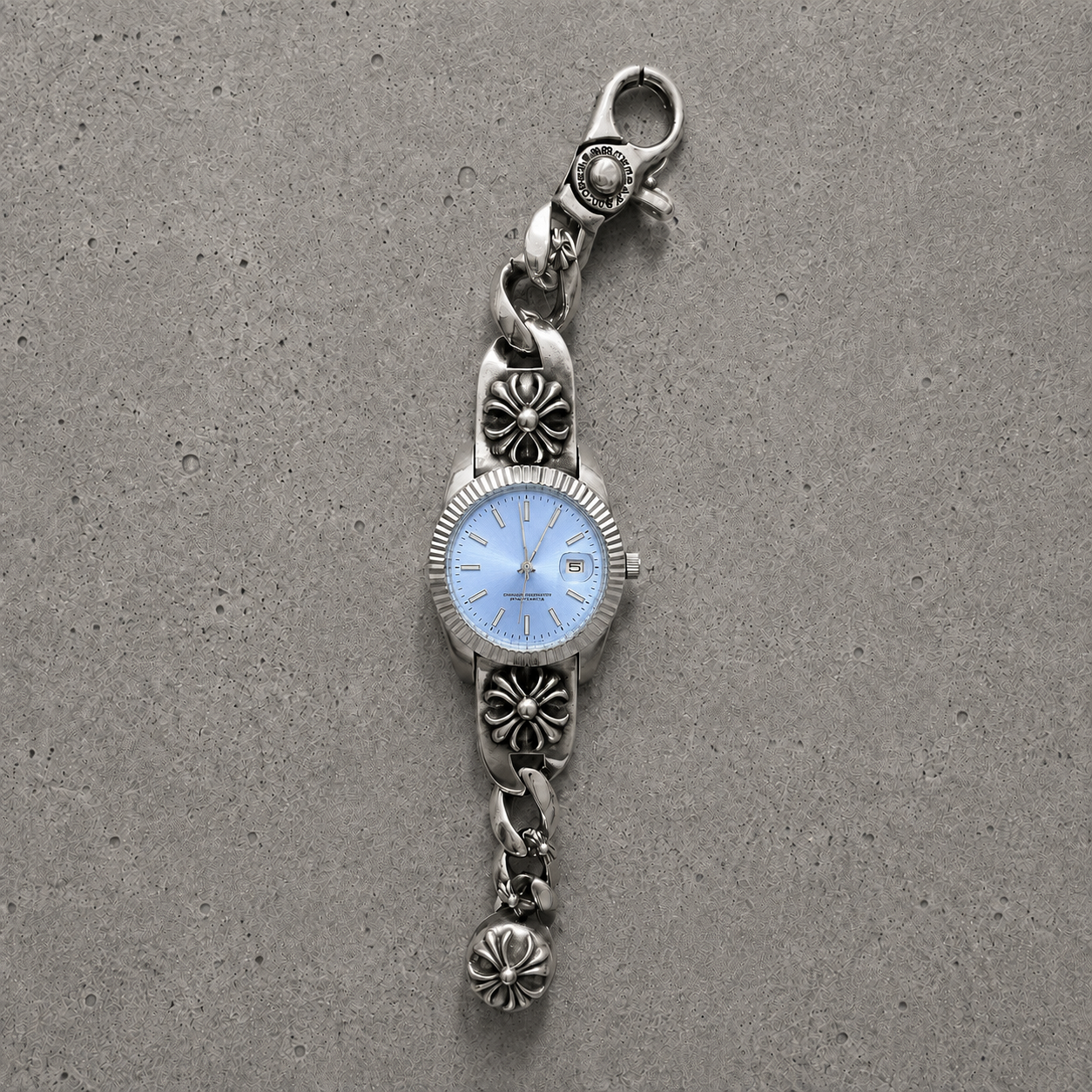 Vintage Floral Bracelet Watch – 36mm Japanese Quartz Stainless Steel Watch (Light Blue Dial)