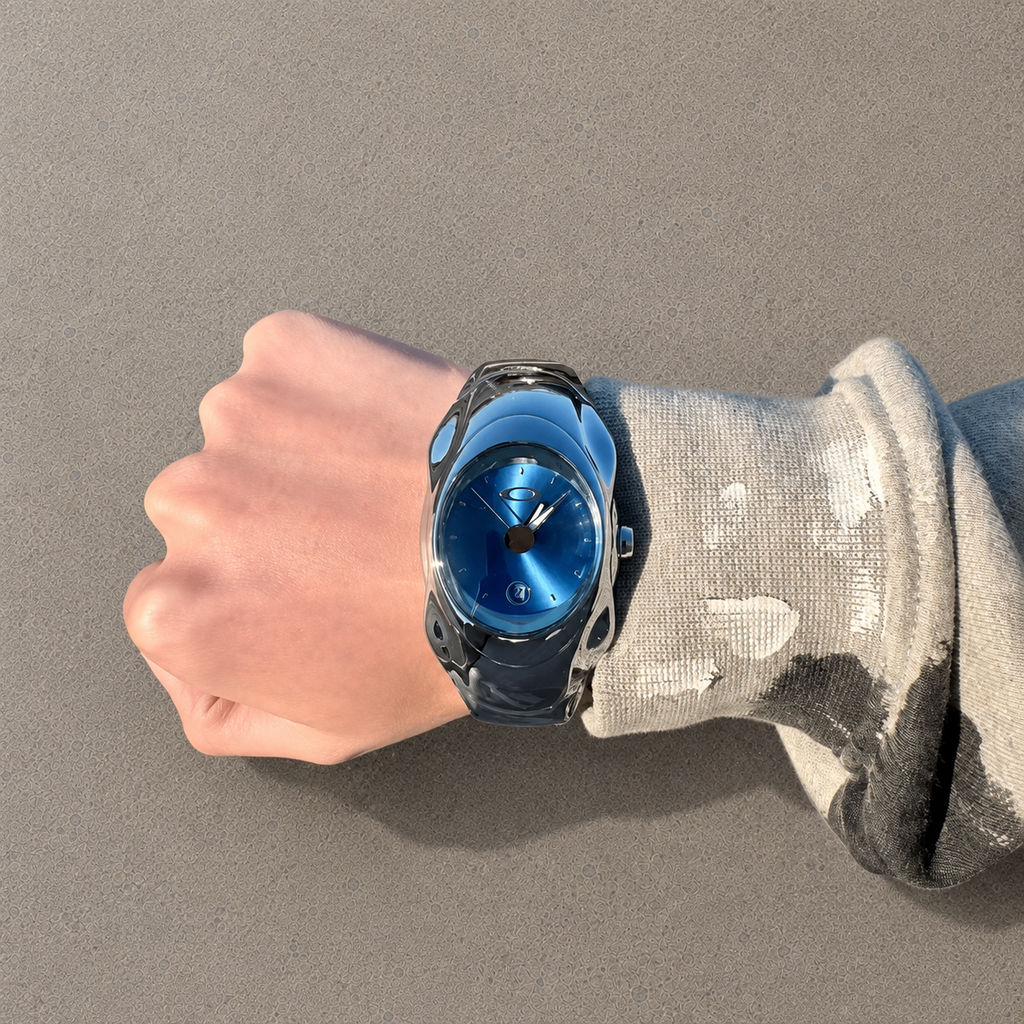 Vintage Oakley Time Bomb – Polished Titanium / Blue Dial