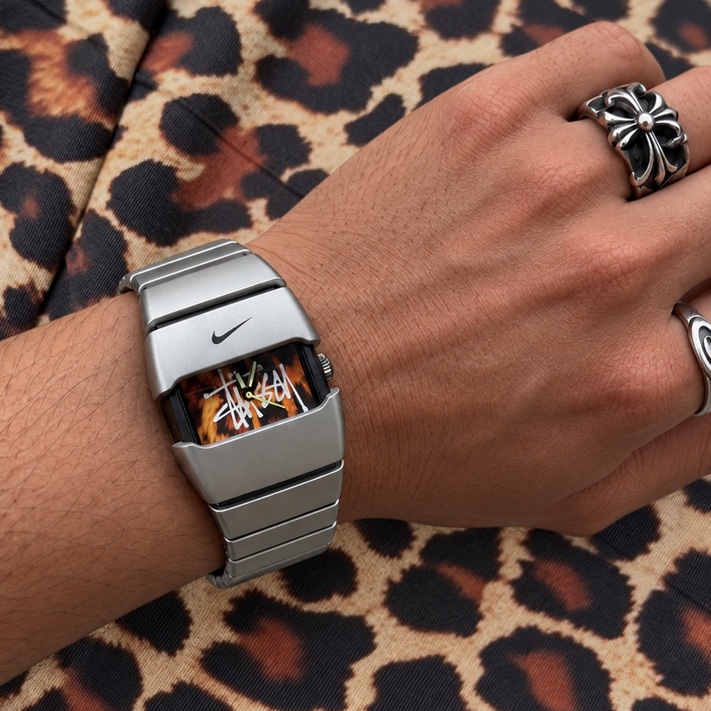 Vintage Nike Silver Stainless Steel Watch with Custom Stüssy-Style Dial