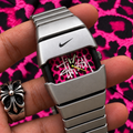 Vintage Nike Silver Stainless Steel Watch with Custom Pink Leopard Dial